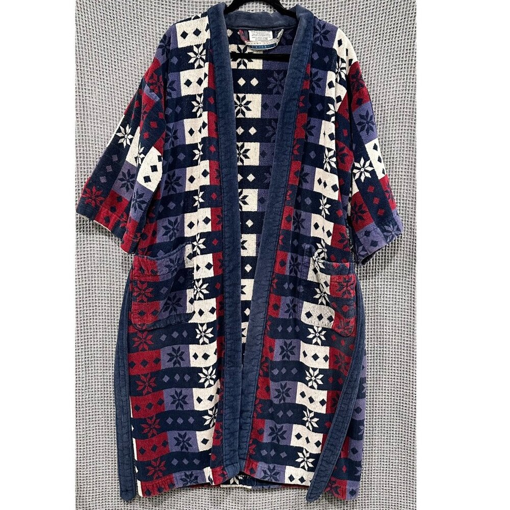 Perry Ellis Portfolio Nordic Snowflake Terry Robe Lodge Cabin Cozy Lebowski OS